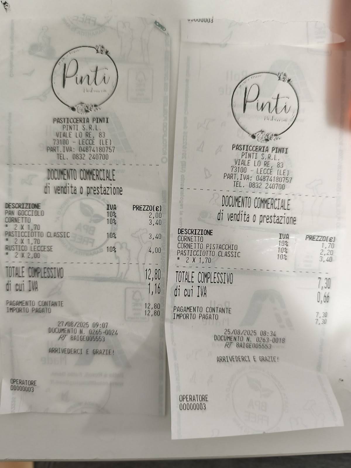 Pinti Patisserie меню