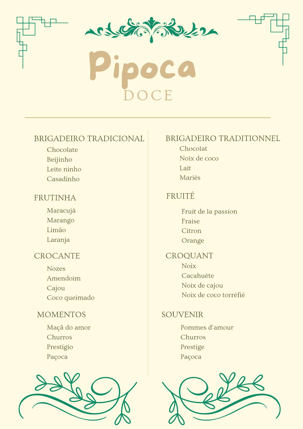 Pipoca меню