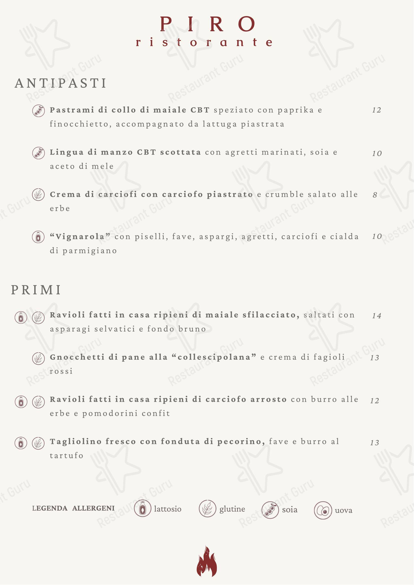 Меню ресторана Piro - Ristorante в Акваспарте
