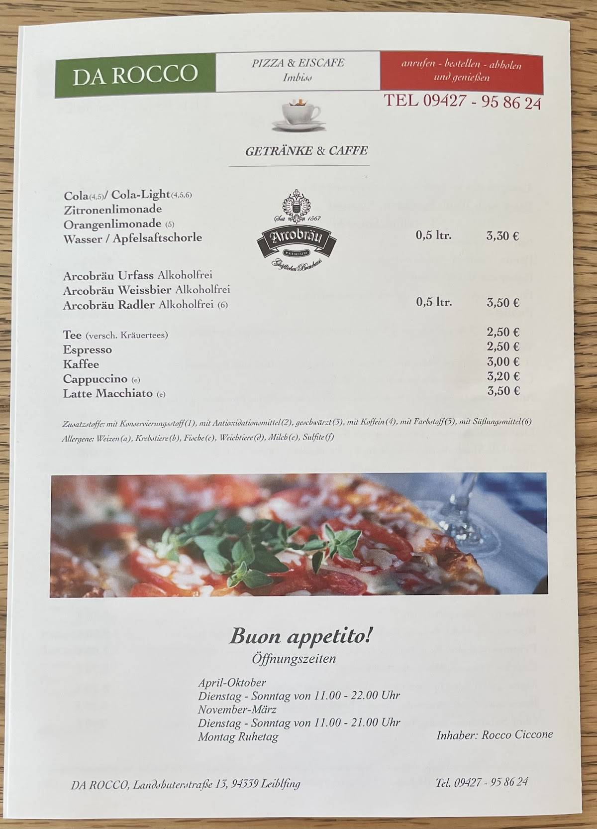 Pizza Imbiss Da Rocco меню