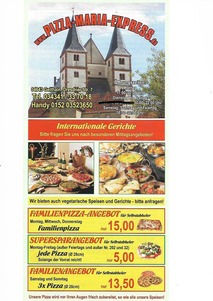 Pizza Maria Express меню
