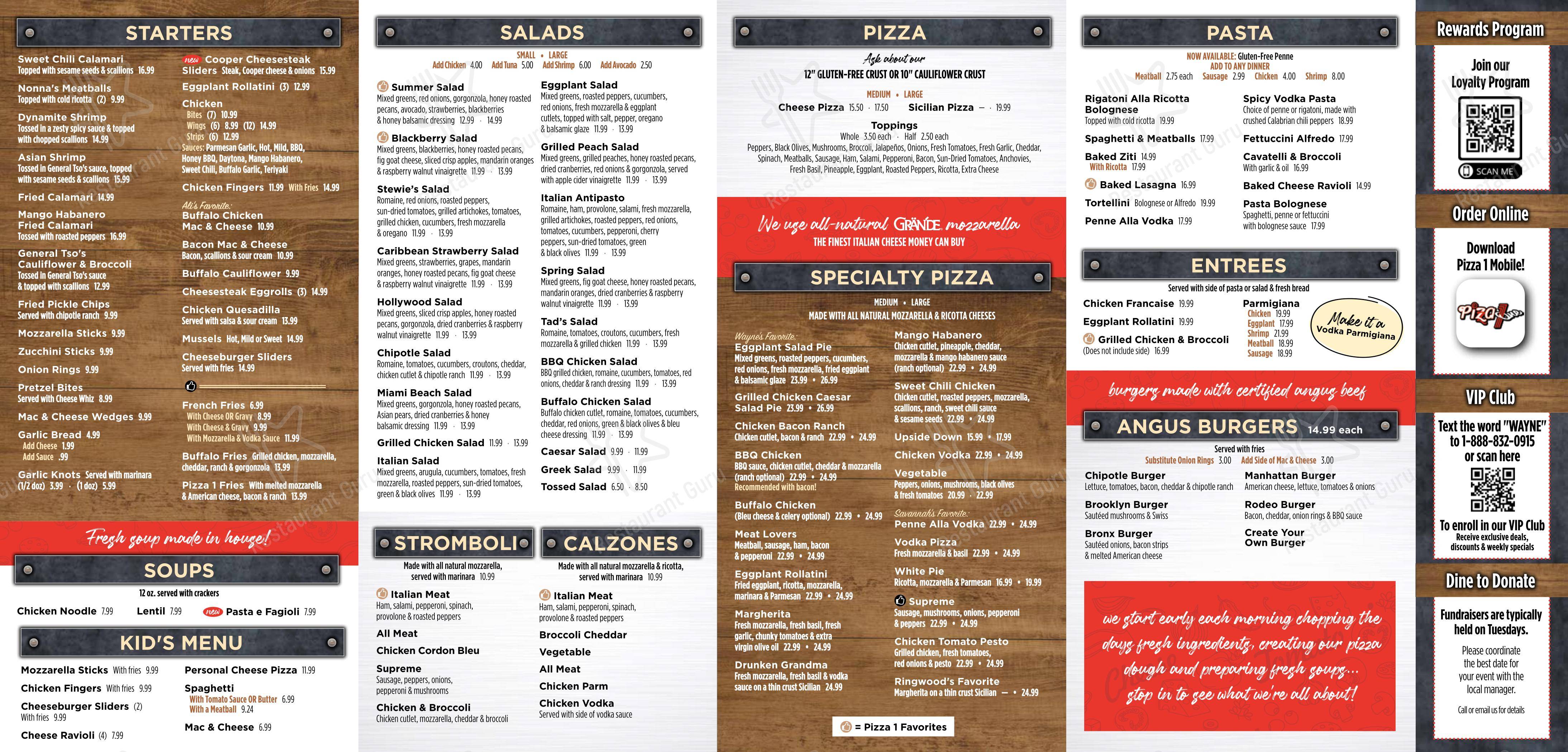 Меню пиццерии Pizza One - Ночное меню