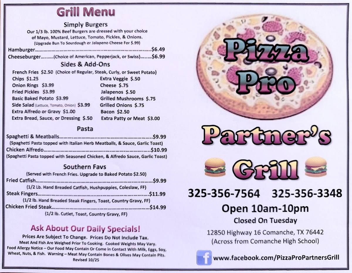 Pizza Pro / Partner's Grill меню