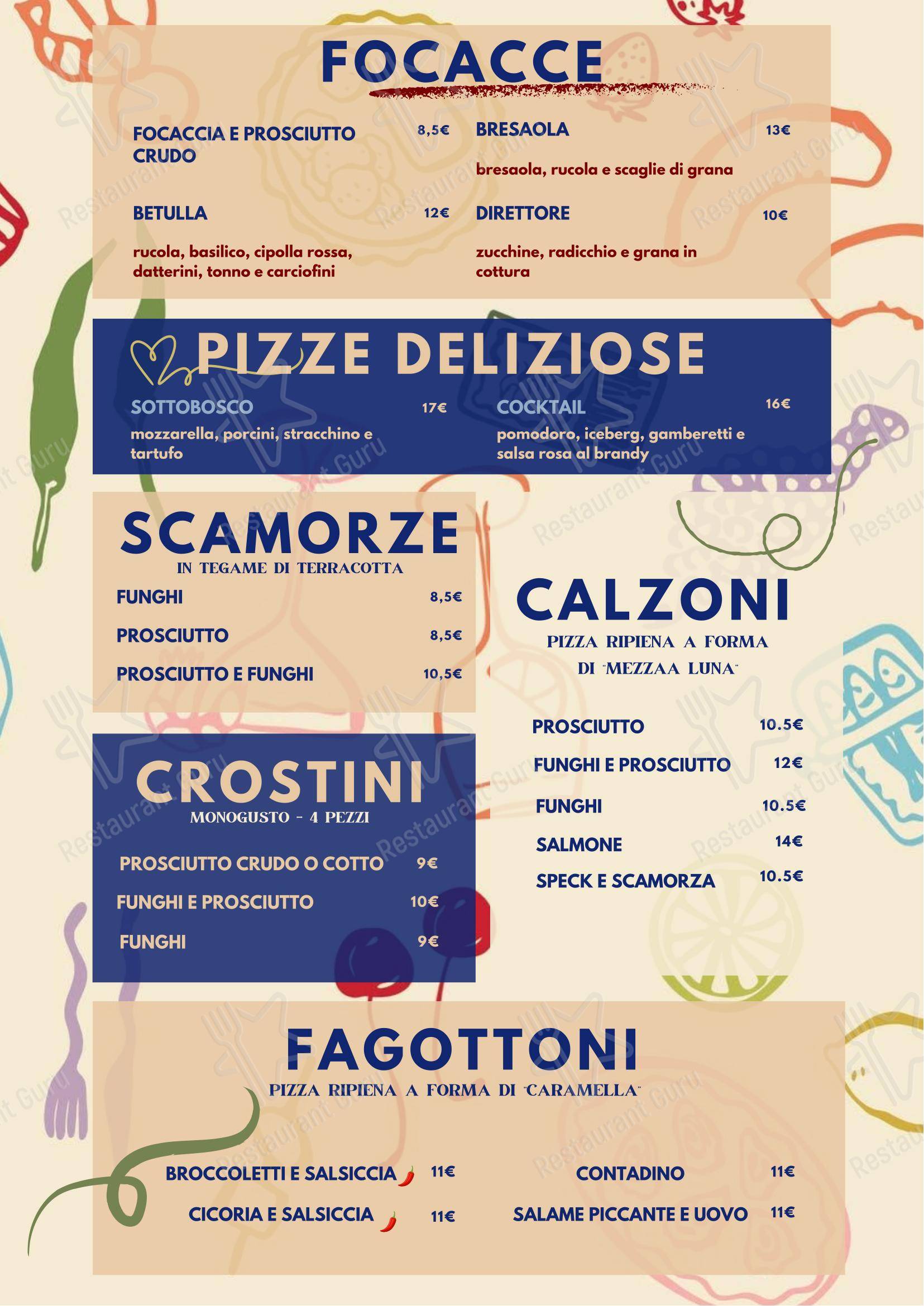 Меню пиццерии Pizzería Al Ferro