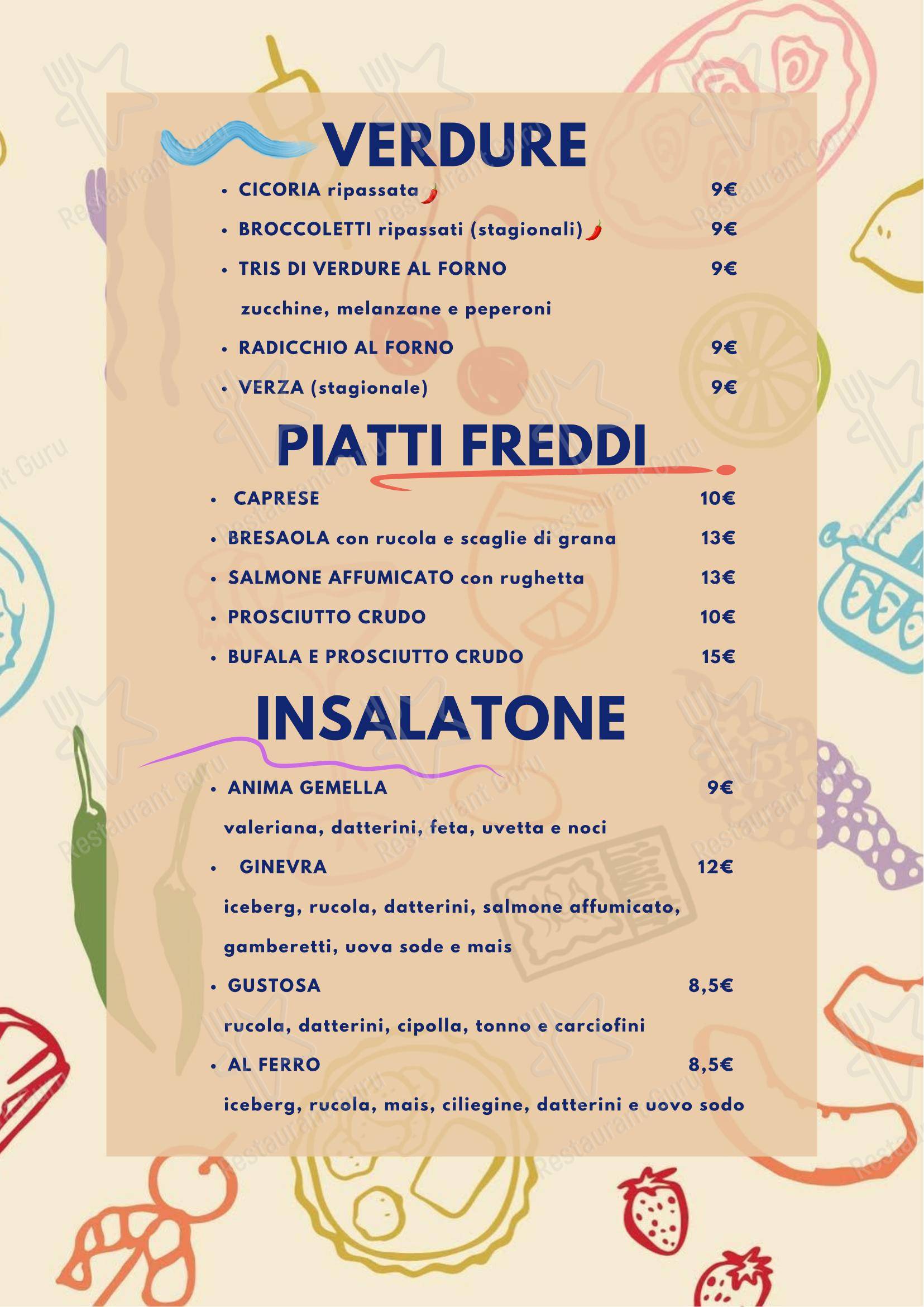 Pizzería Al Ferro в Риме - Меню