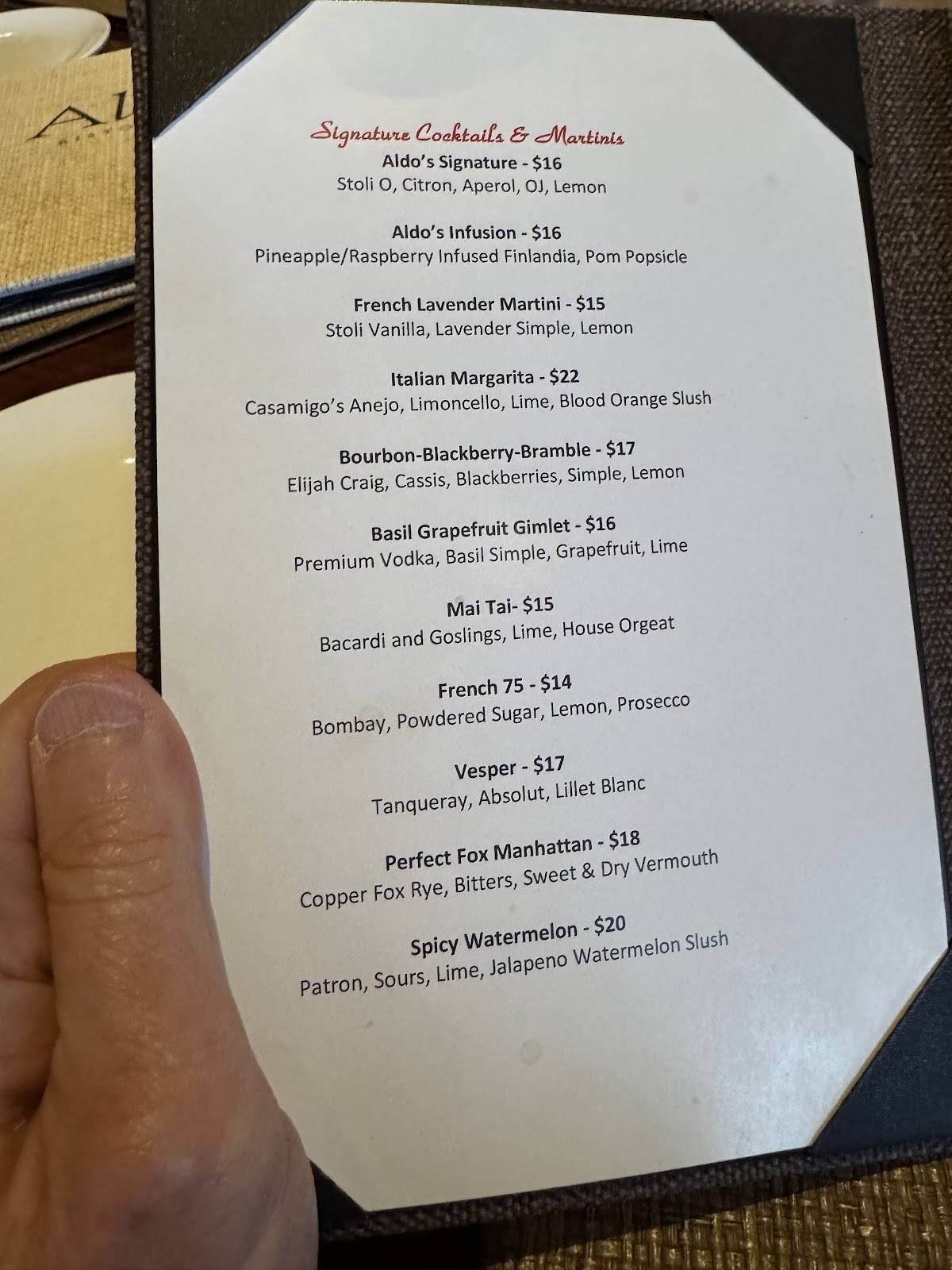 Aldo's Ristorante меню