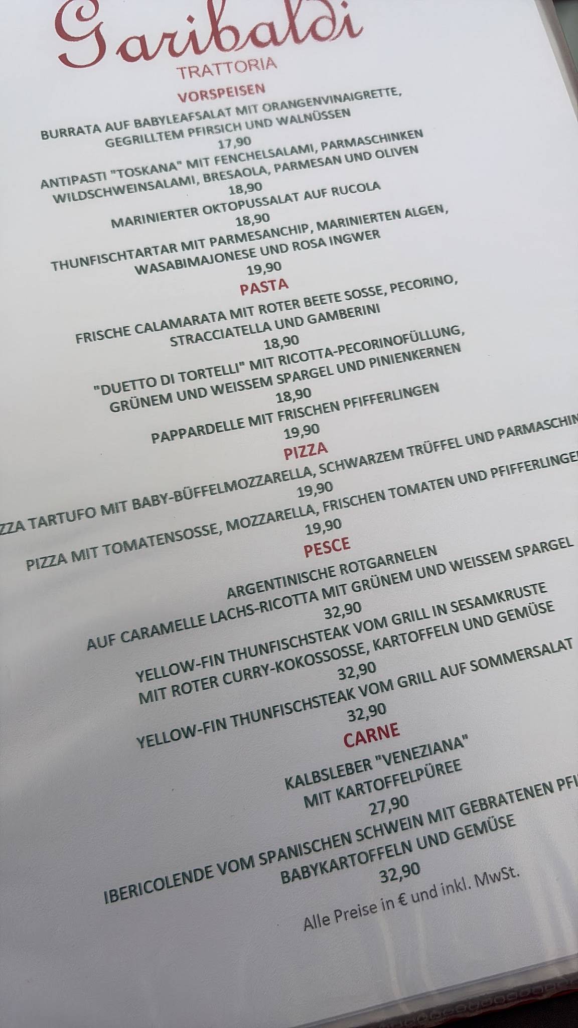 Restaurant Garibaldi меню