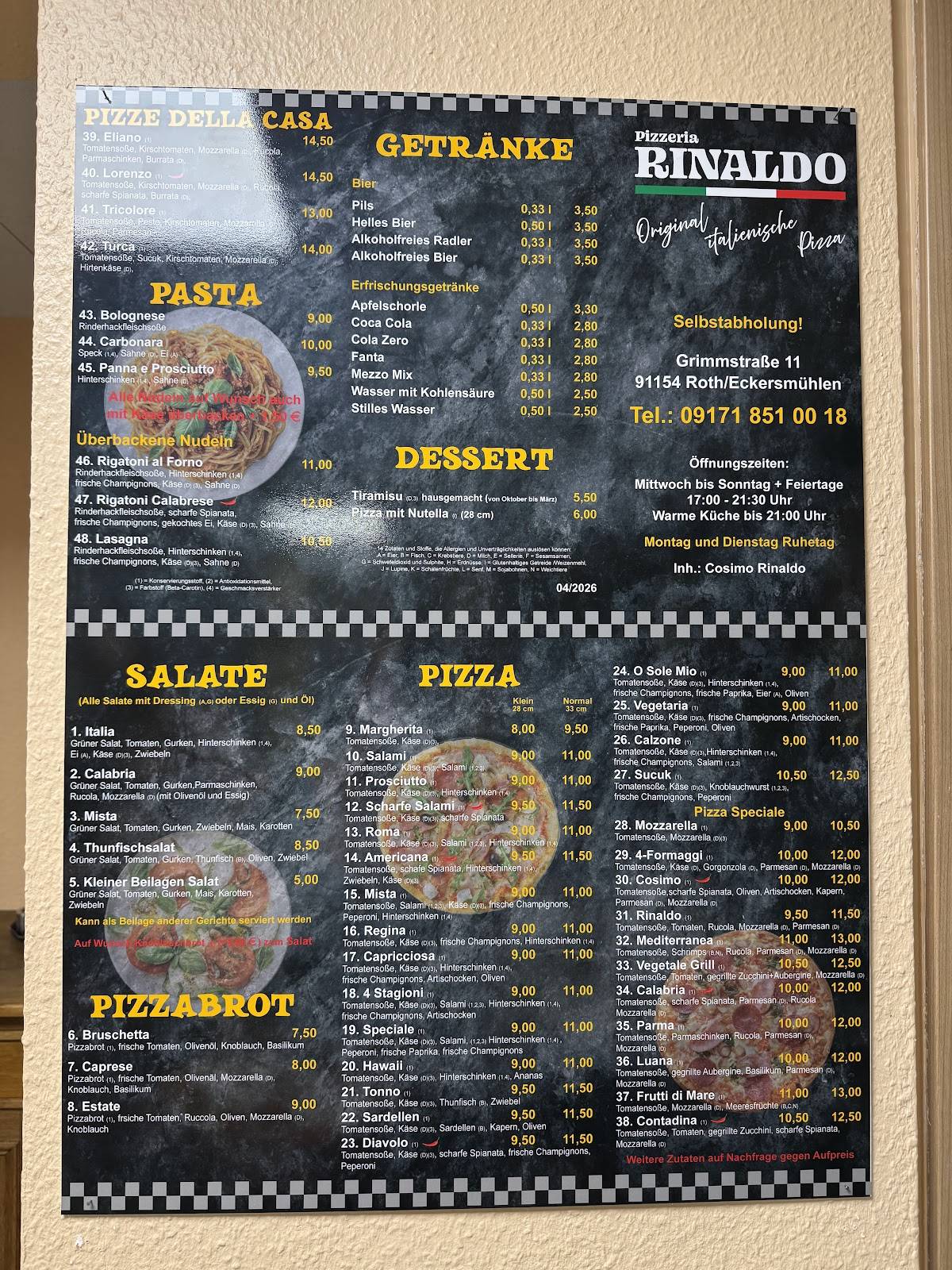 Pizzeria Rinaldo меню