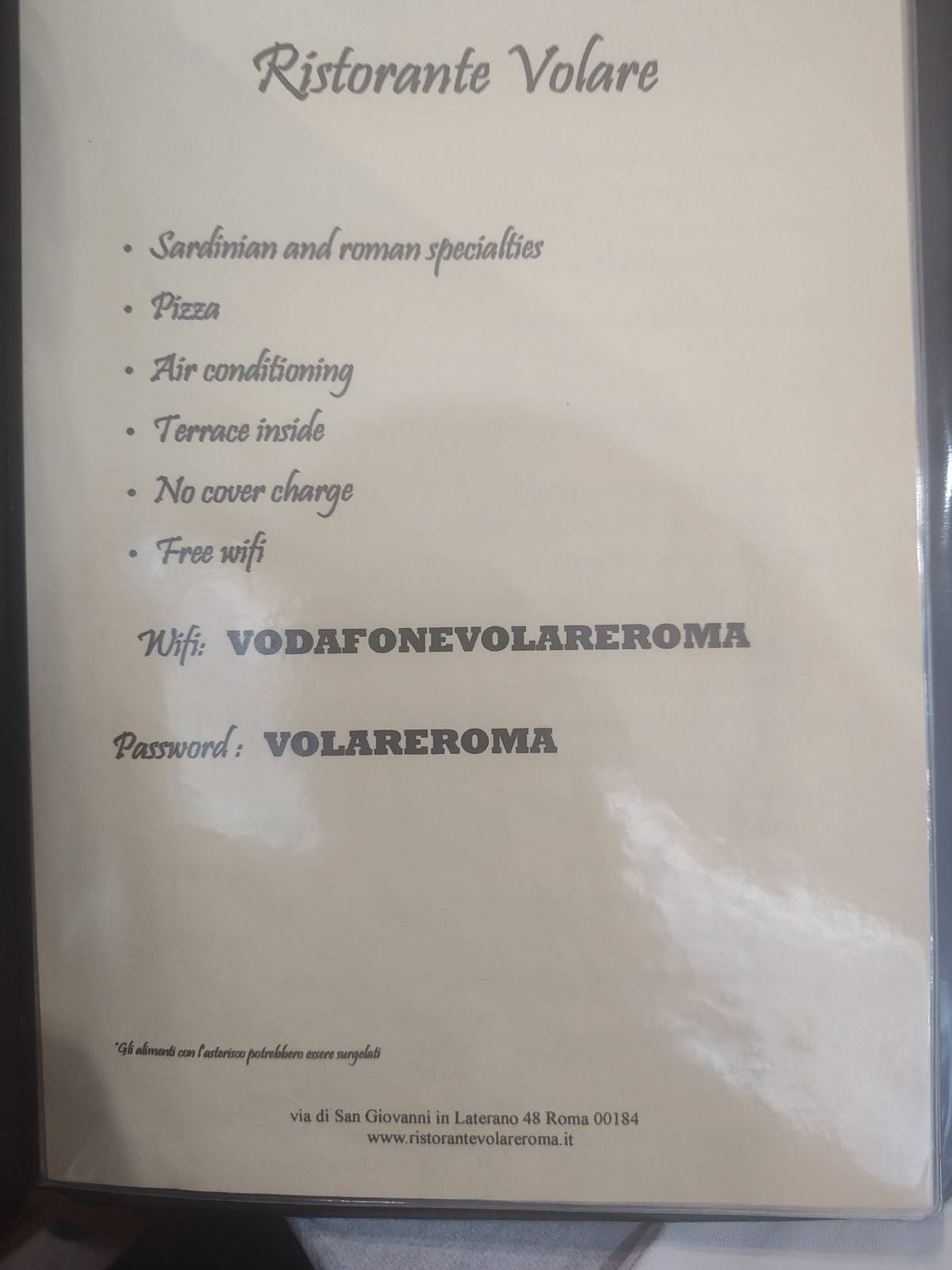 Volare меню