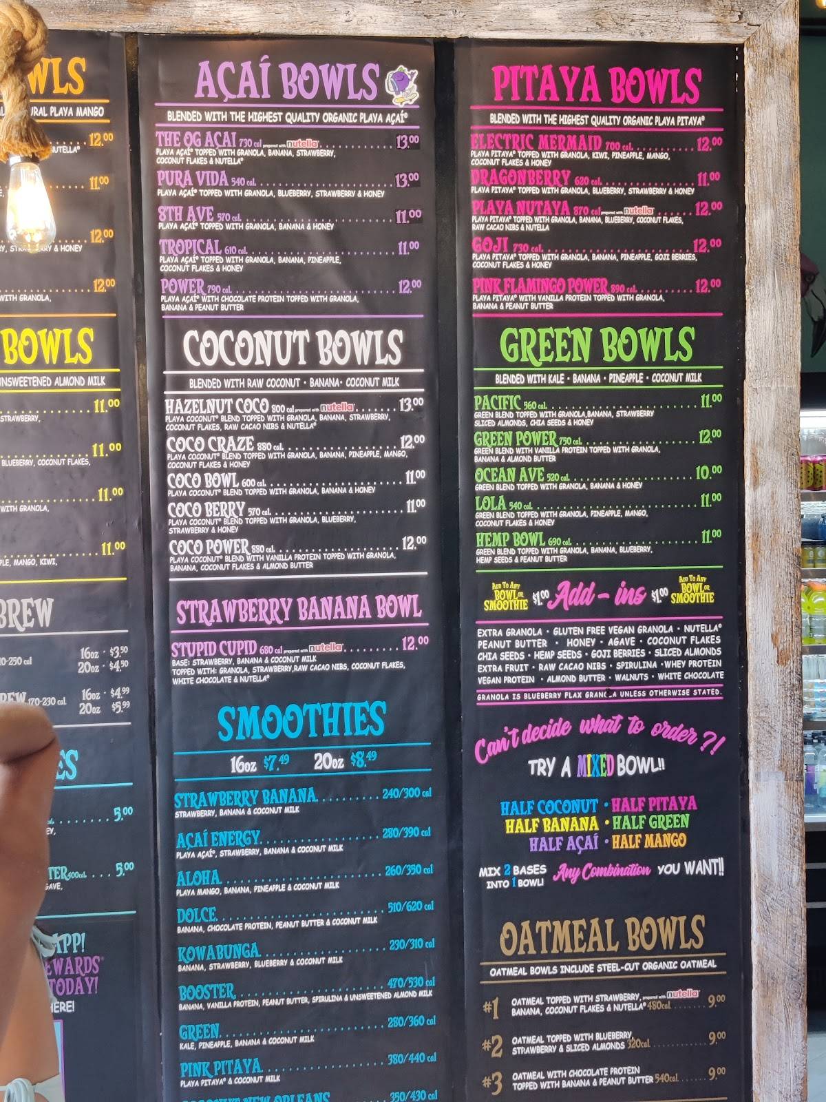 Playa Bowls меню