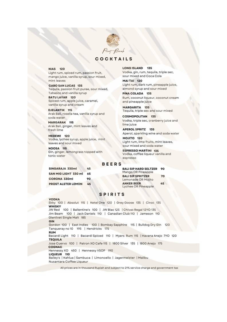 Point Break Restaurant by Cross Bali Breakers меню