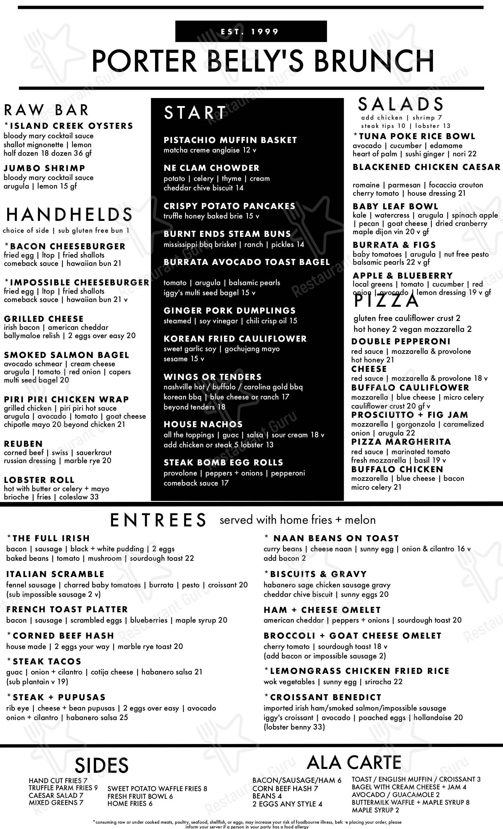 Porter Belly's Pub в Бостоне - Меню напитков