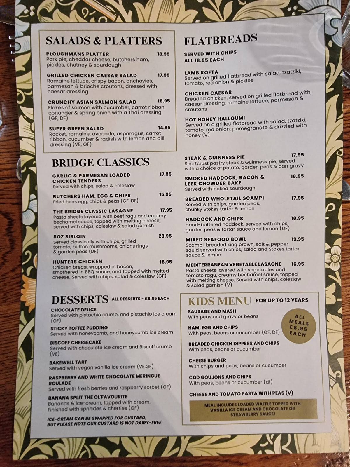 Acle Bridge Inn меню