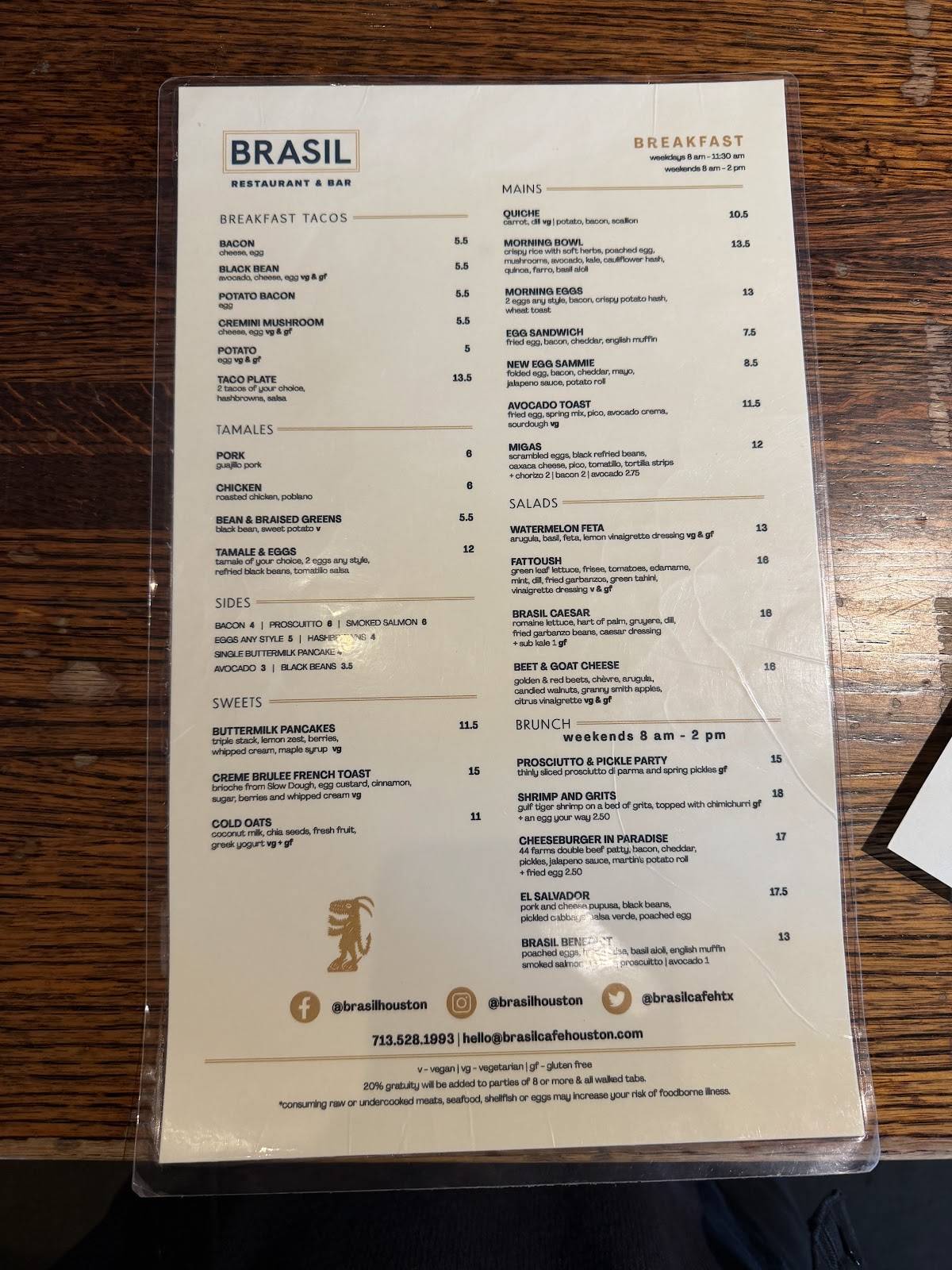 Brasil Cafe меню