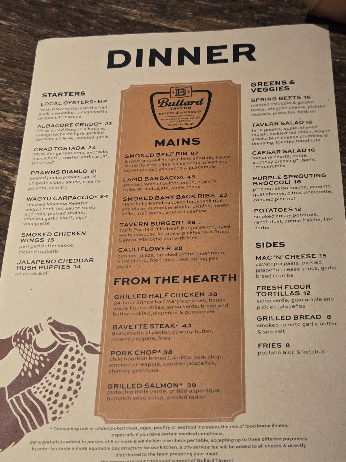 Bullard Tavern меню