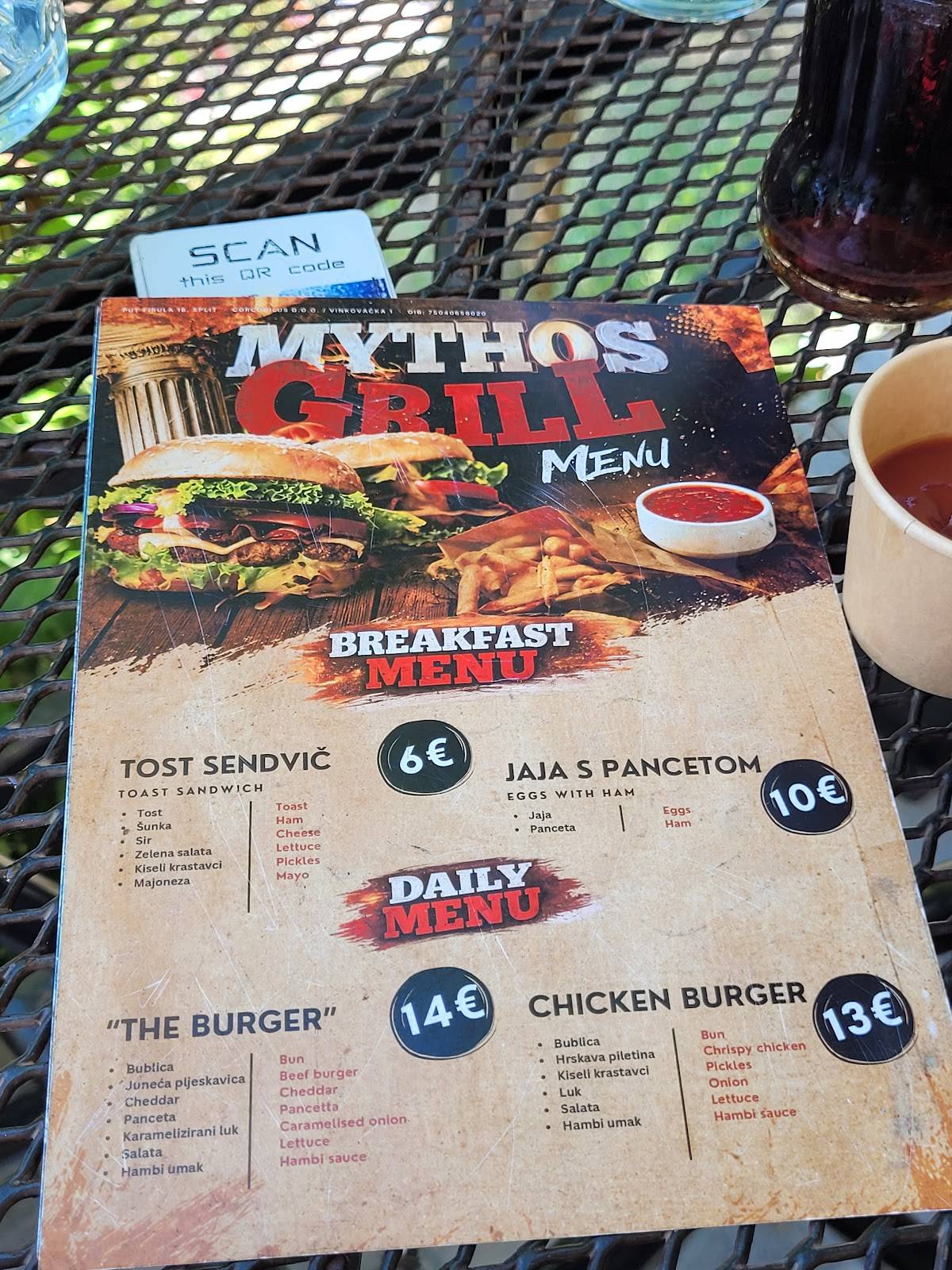 Caffe Bar Mythos меню
