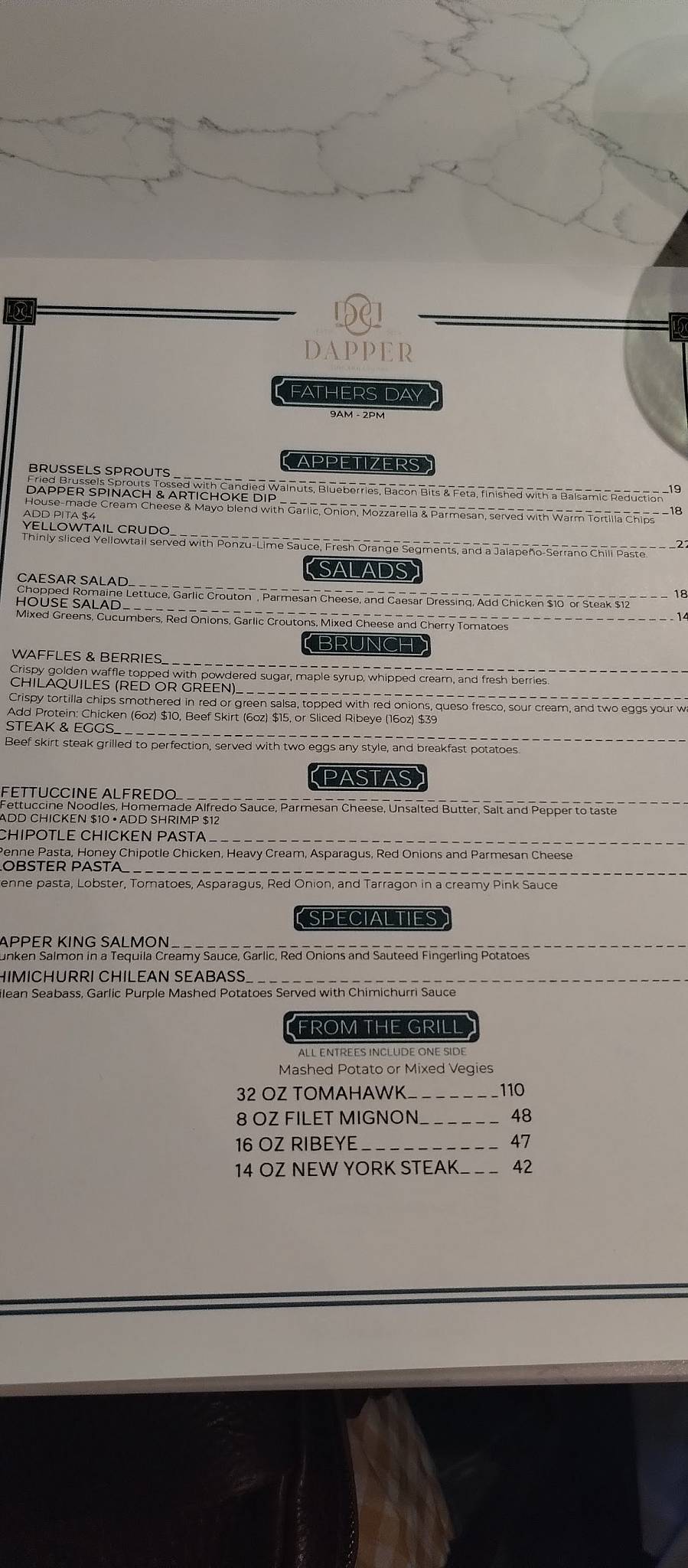 Dapper Dine & Lounge меню