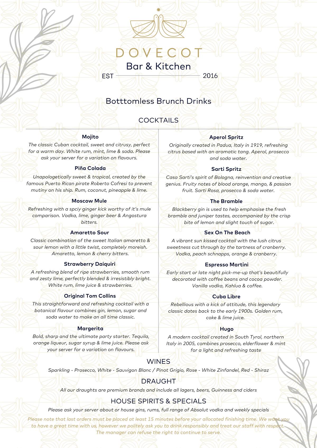 Dovecot Bar & Kicthen меню