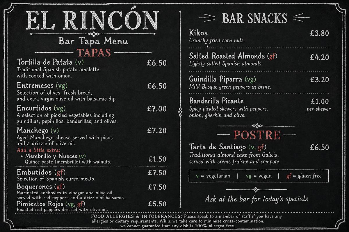 El Rincón меню