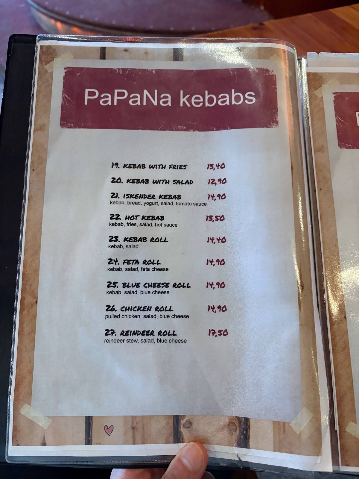 PaPaNa меню
