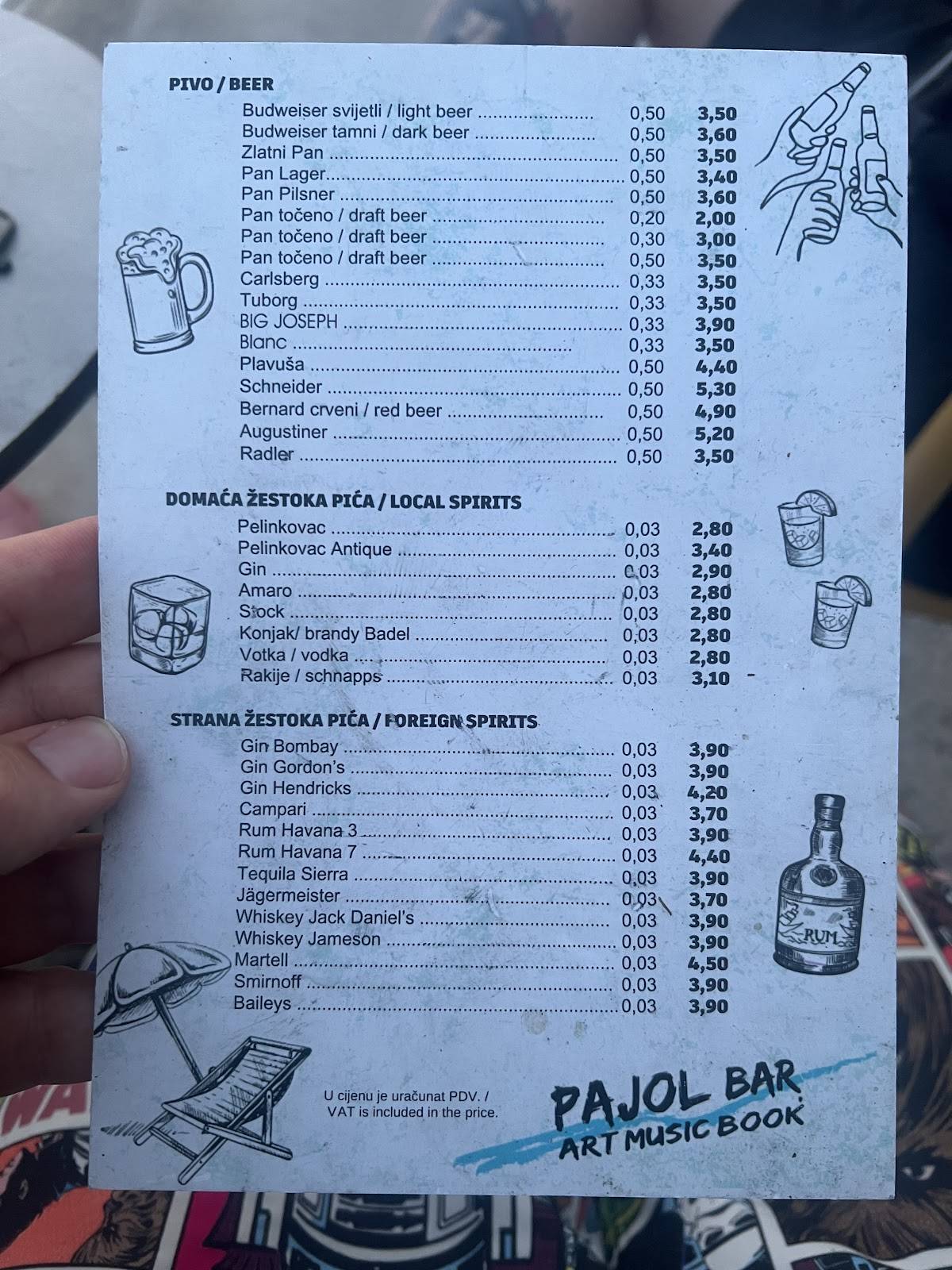 Pajol bar Pecine меню