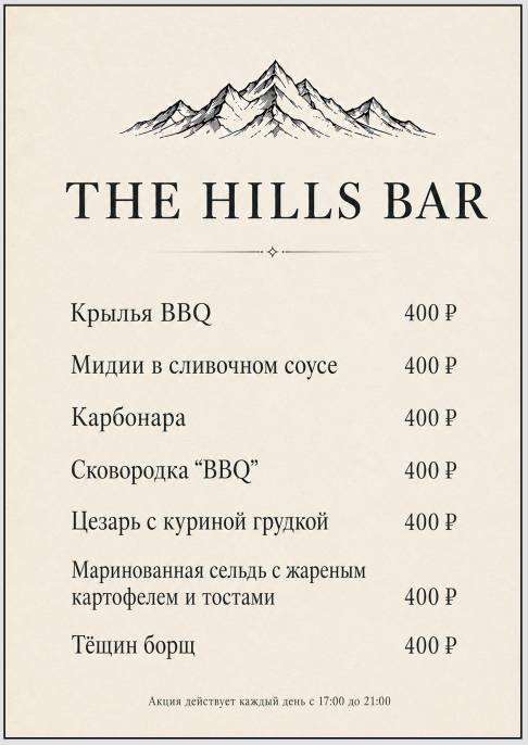 The Hills меню