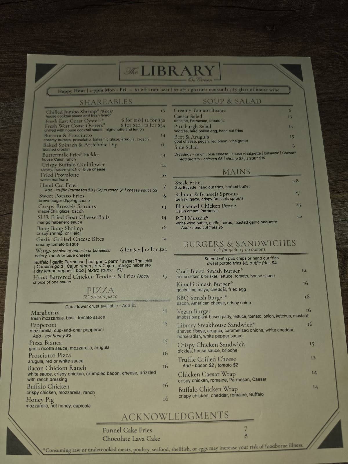 The Library on Carson меню