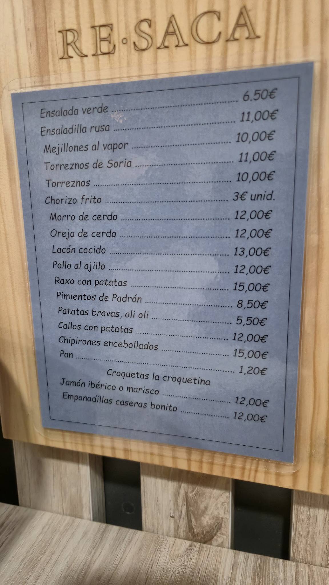 RE•SACA меню