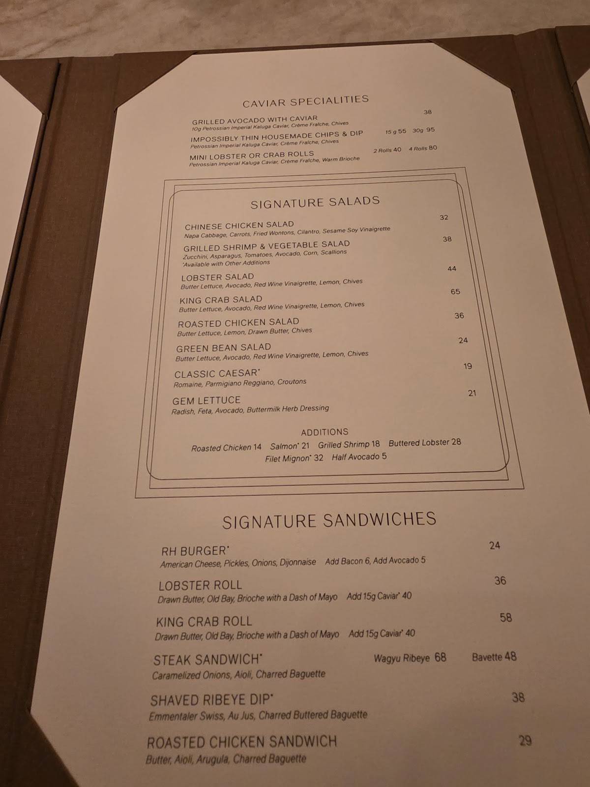 RH Rooftop Restaurant at RH Raleigh меню