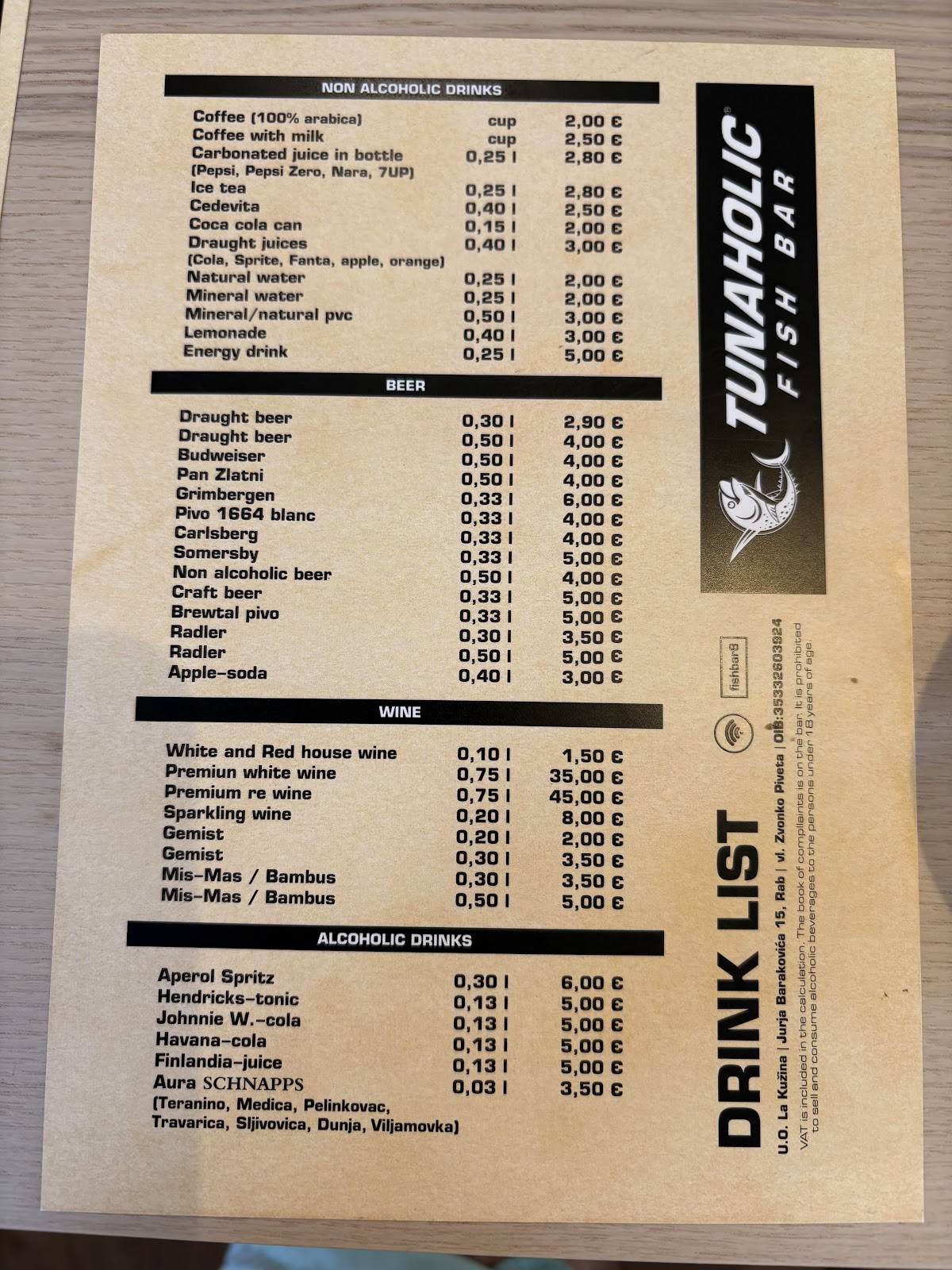 Tunaholic Fish Bar меню