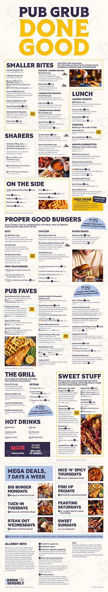 Меню для посетителей фастфуда Raffle's