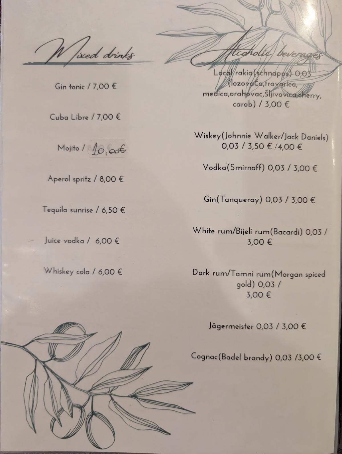 Restaurant Horizont меню