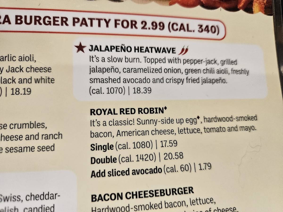 Red Robin Gourmet Burgers and Brews меню