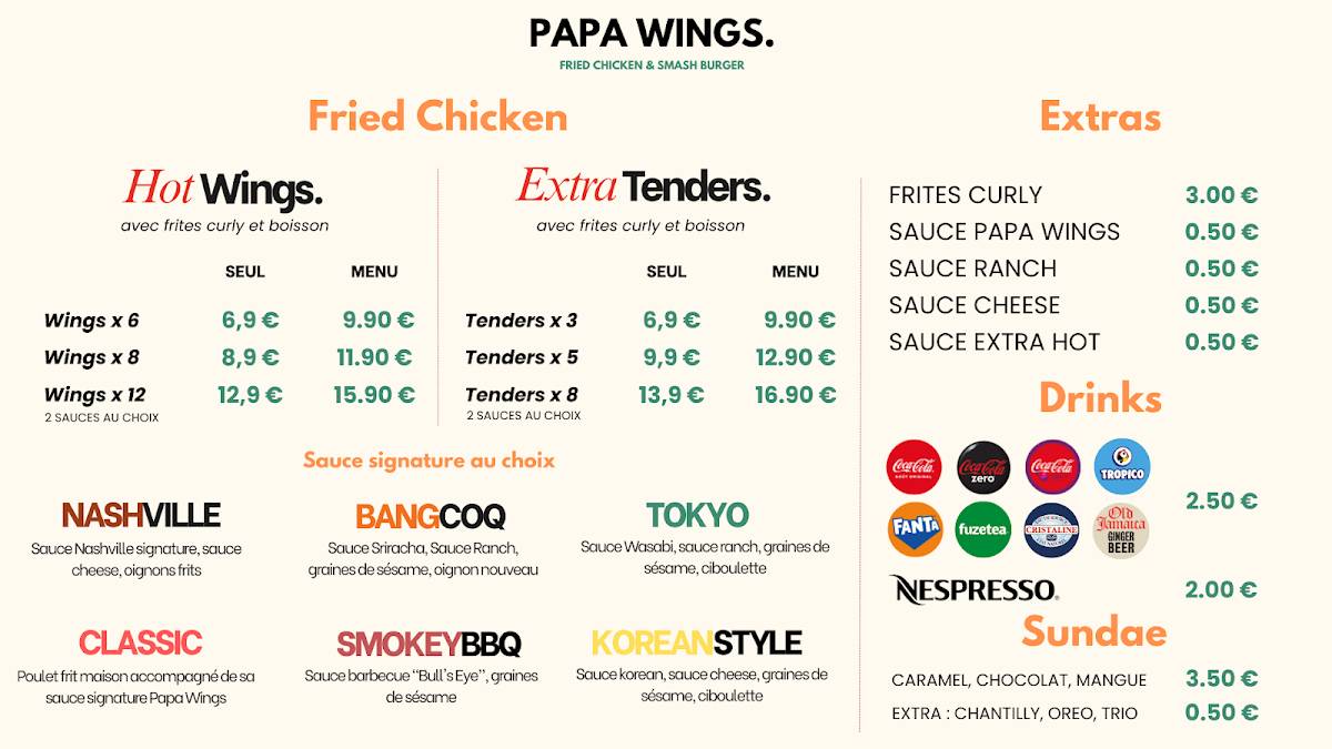 PAPA WINGS меню