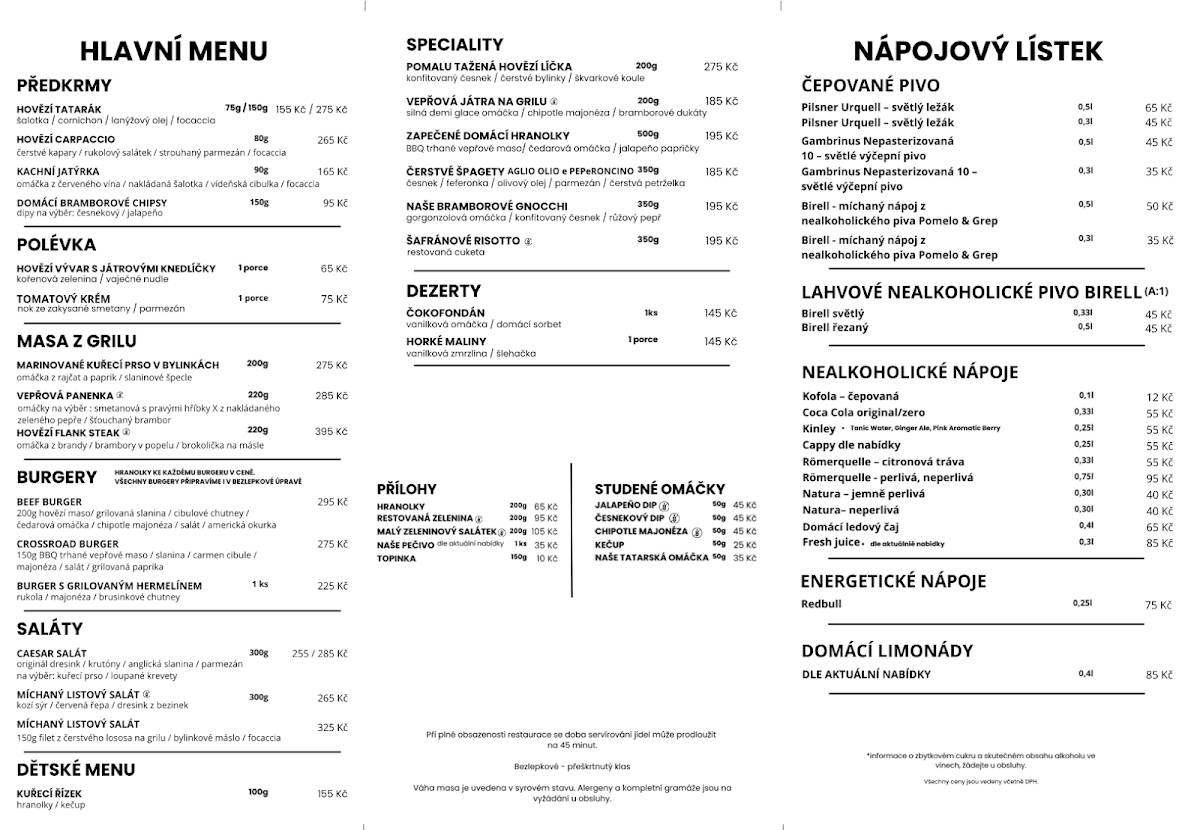 Restaurace Crossroad меню