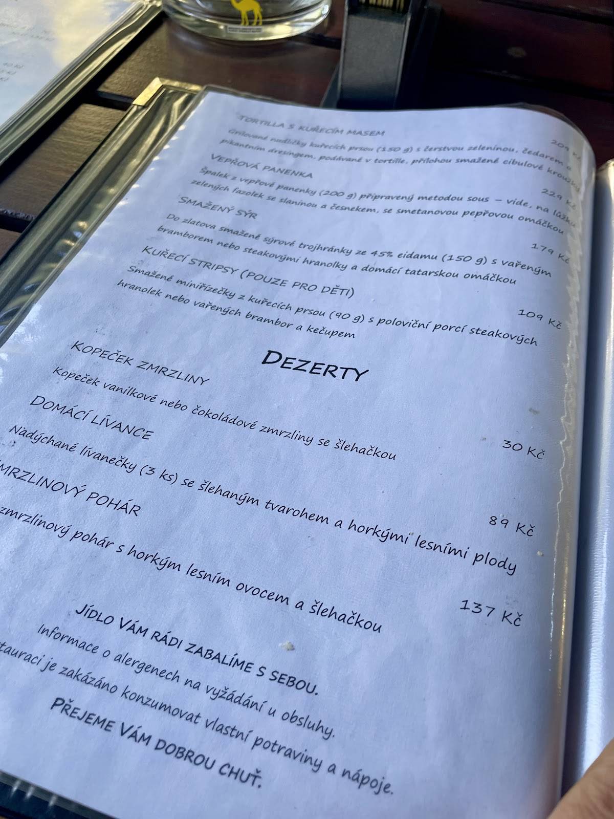 Restaurace Vašírovský Dvůr меню