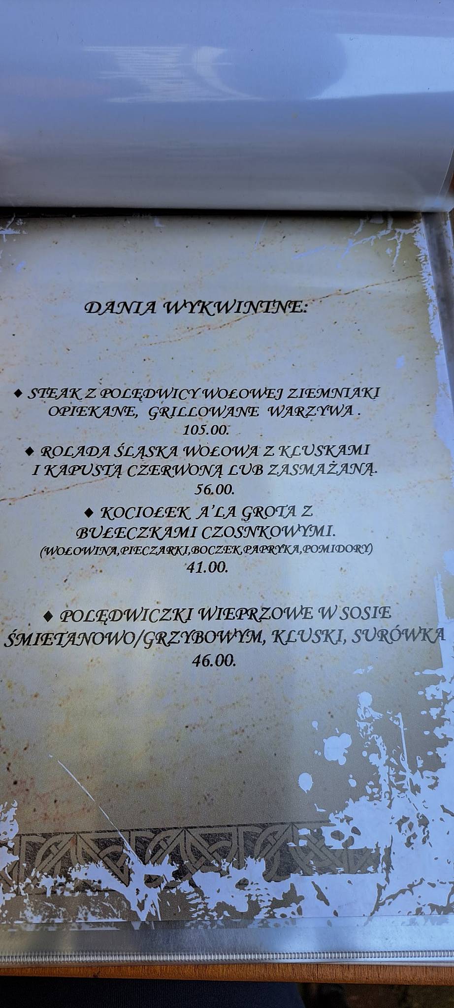 Restauracja Grota меню