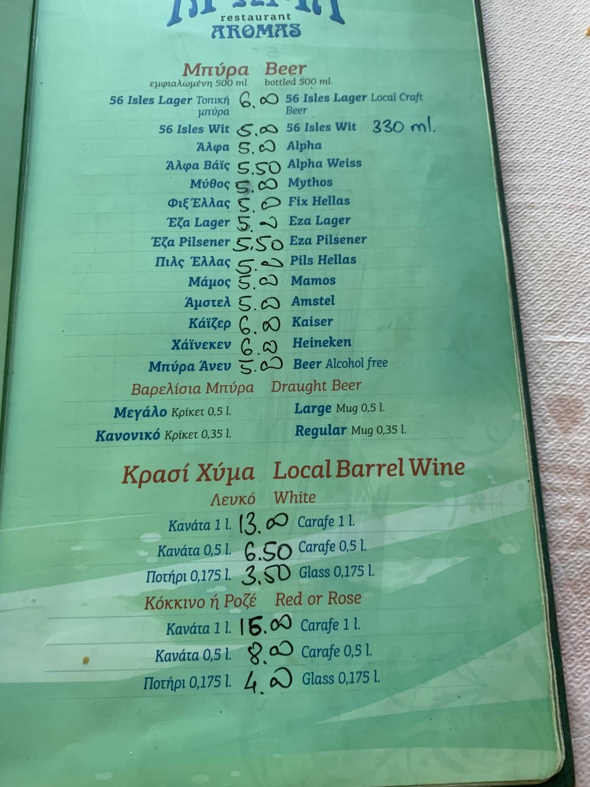 Restaurant AROMAS меню