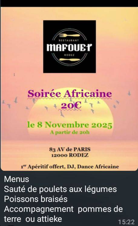 Restaurant Africain Le Mafouet меню