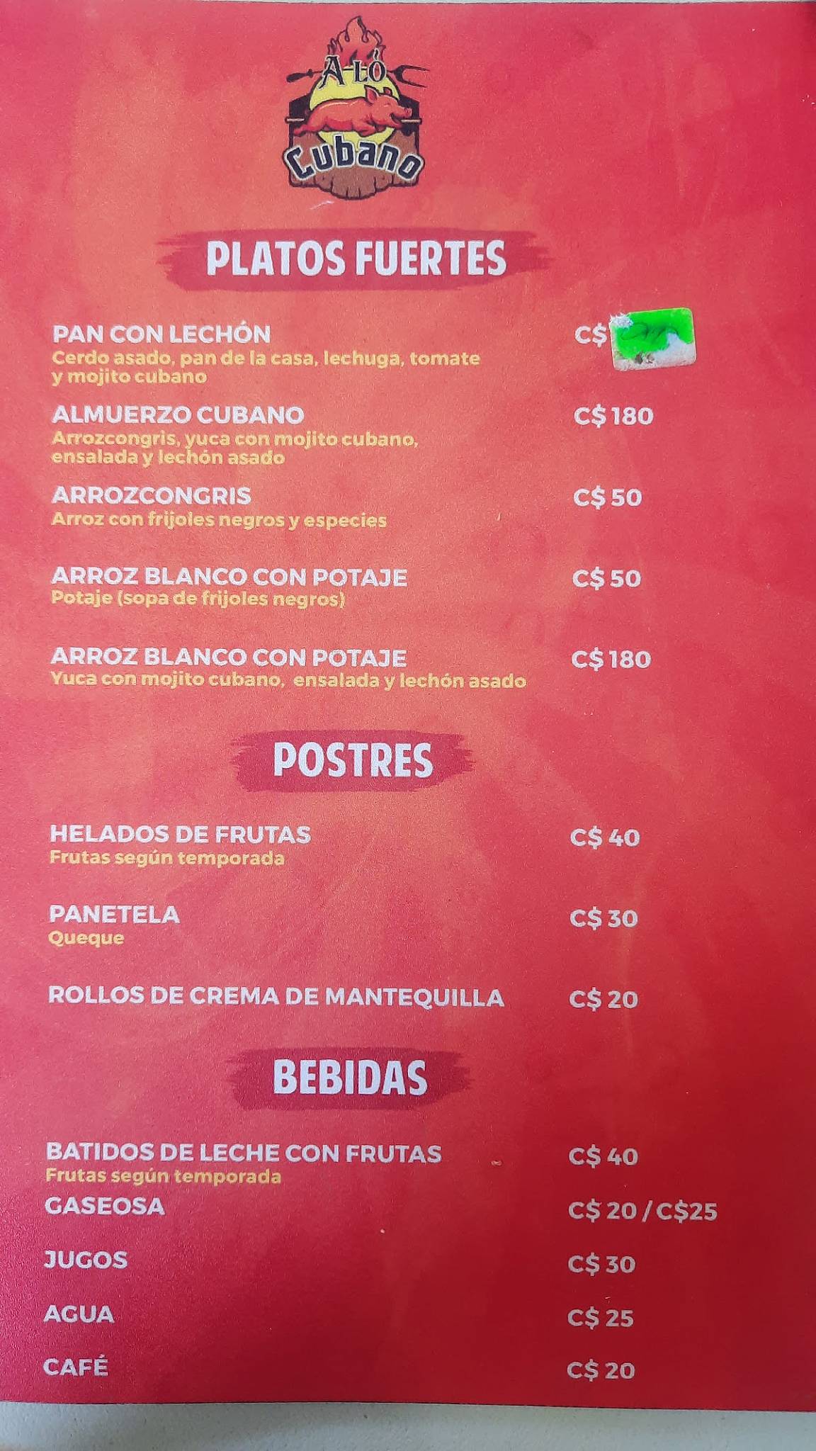 Aló cubano меню