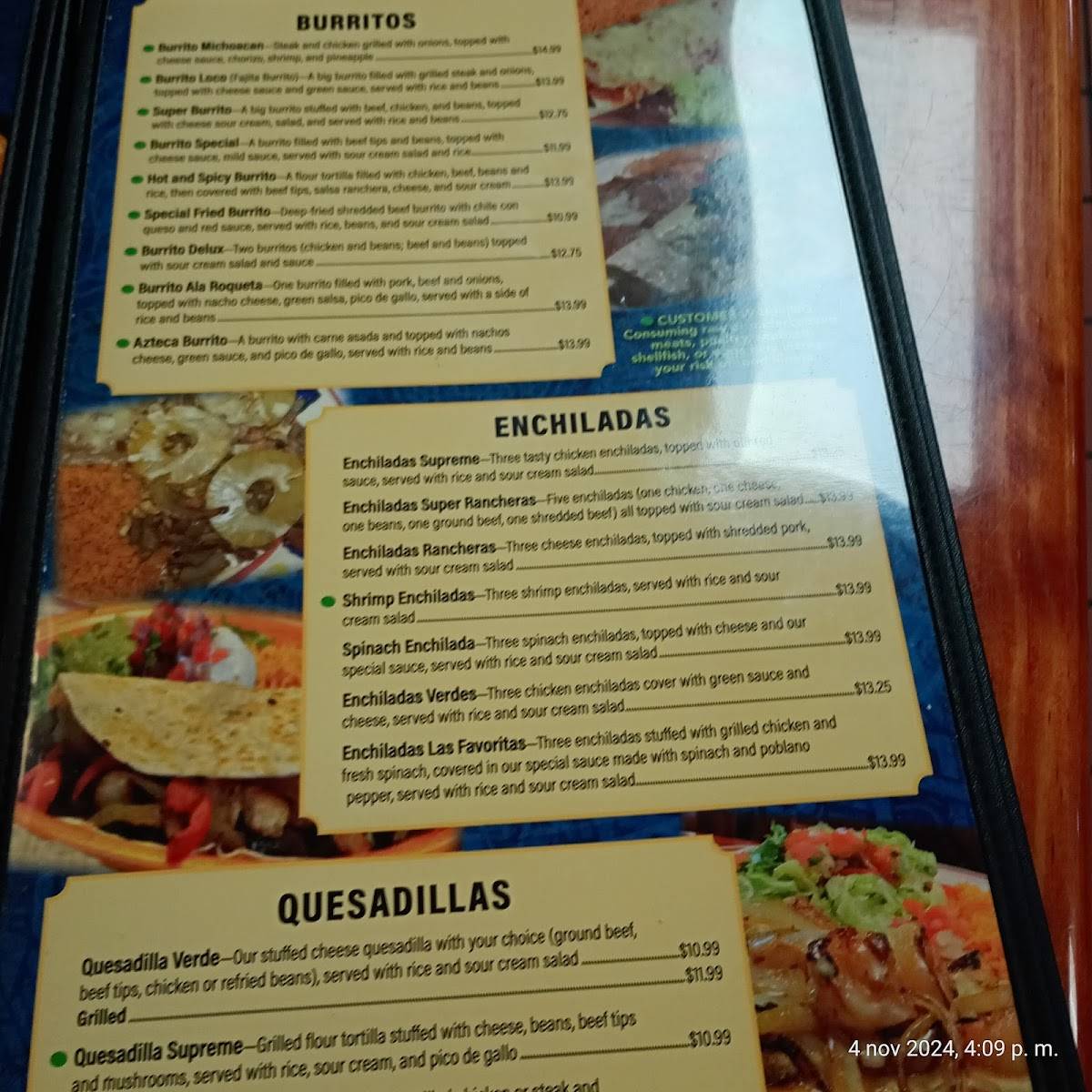 Azteca Mexican Restaurant меню