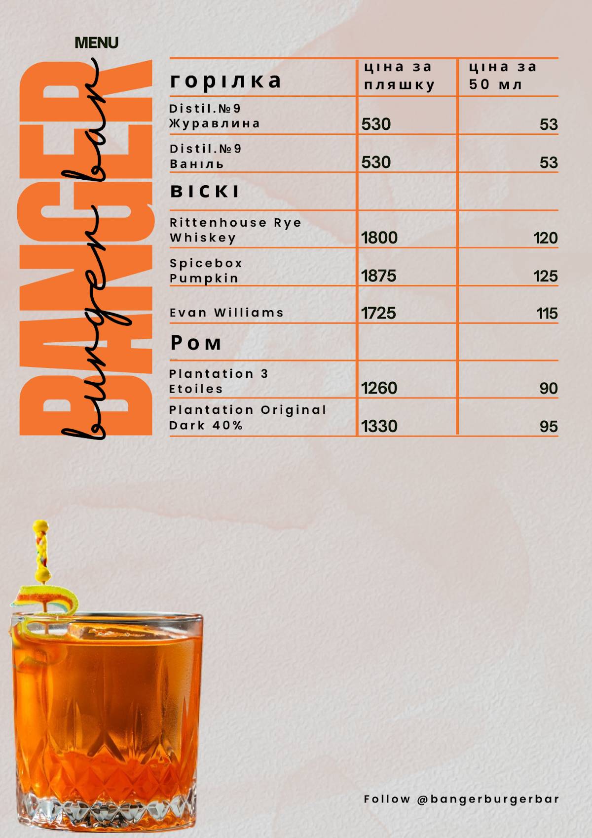 Banger Burger Bar меню