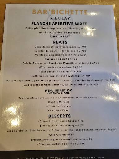 Bar'Bichette Rieulay меню