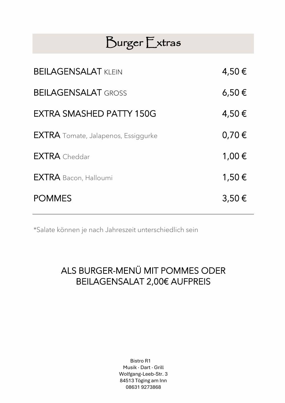 Bistro R1 меню