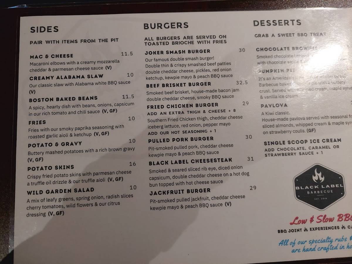 Black Label Barbecue меню