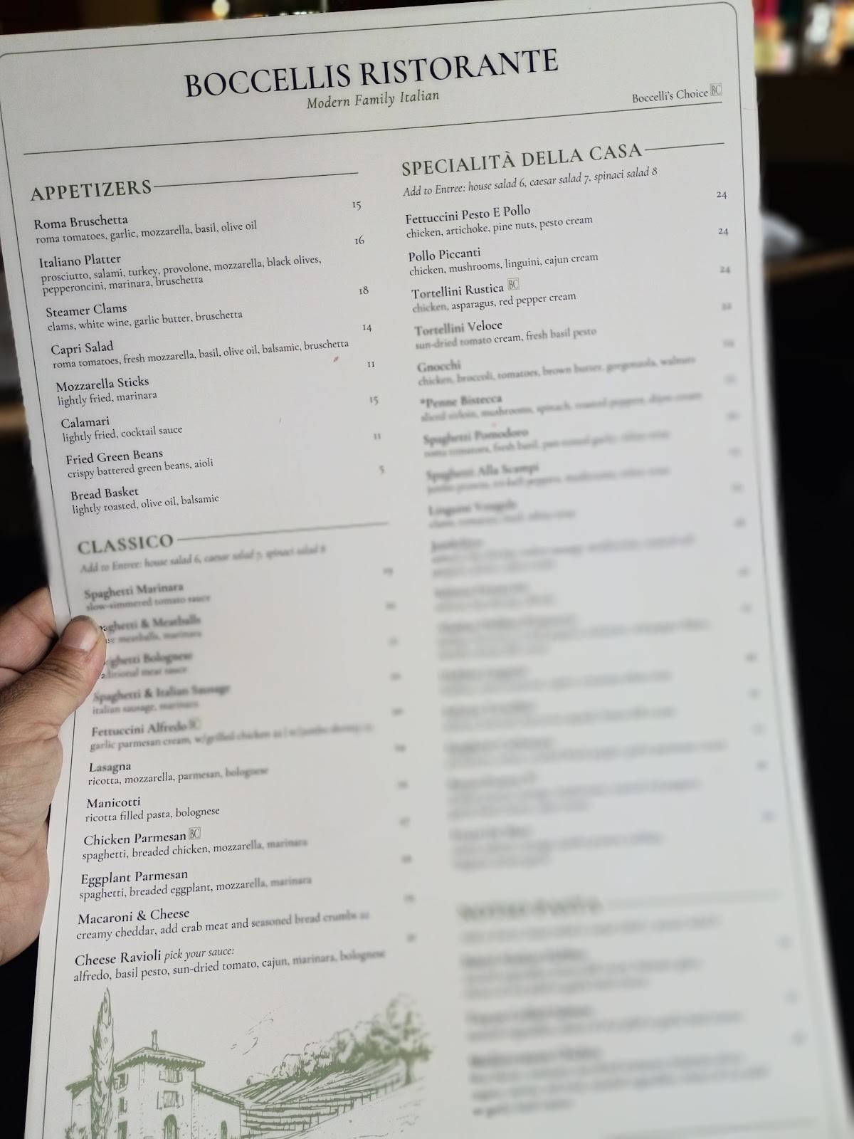 Boccelli's Ristorante меню