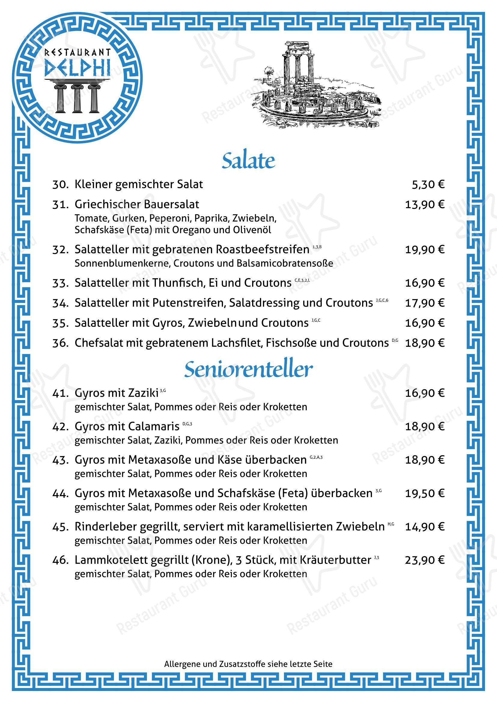 Меню напитков ресторана Restaurant Delphi в Нойштадте