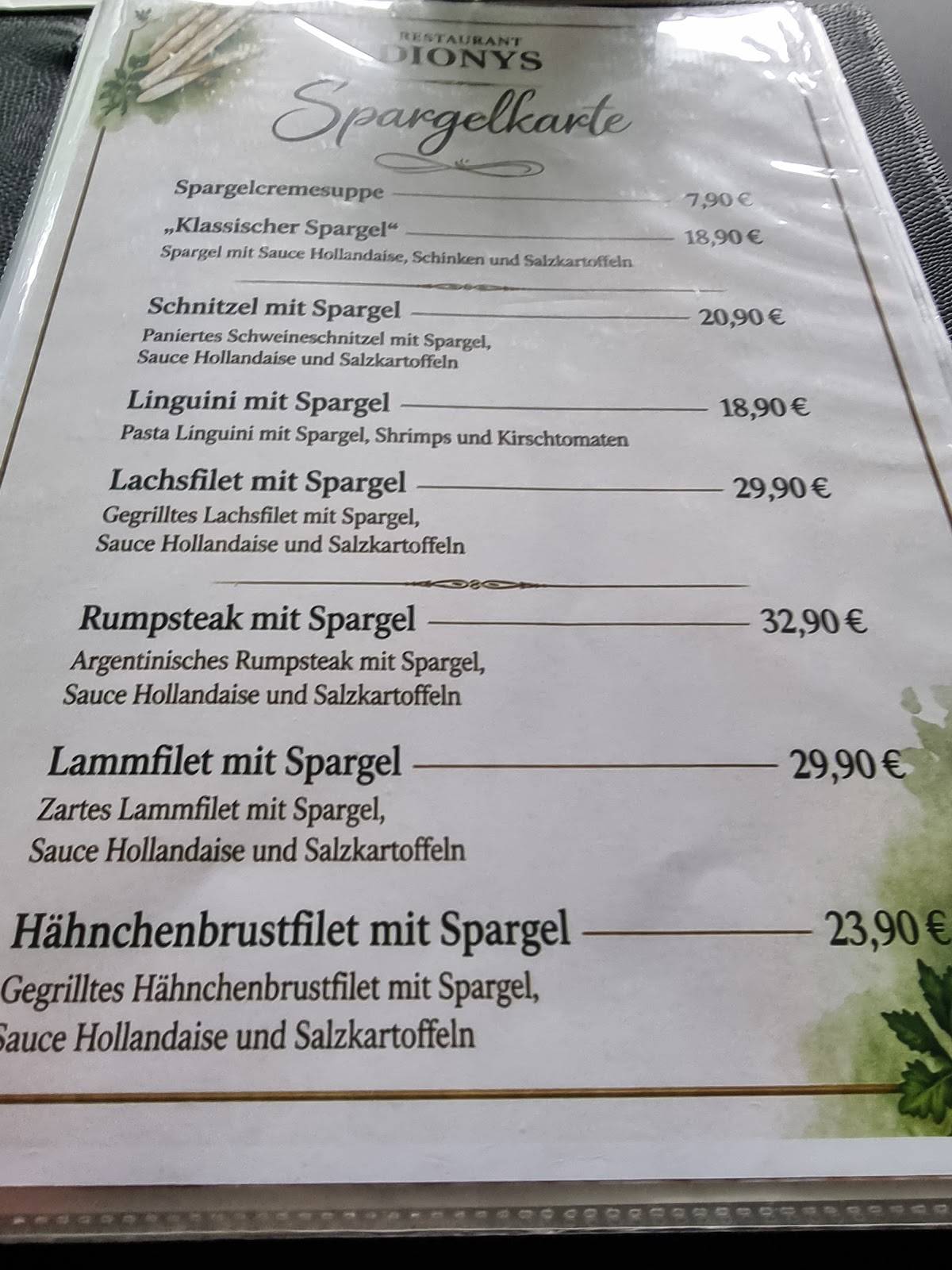 Restaurant Dionys меню