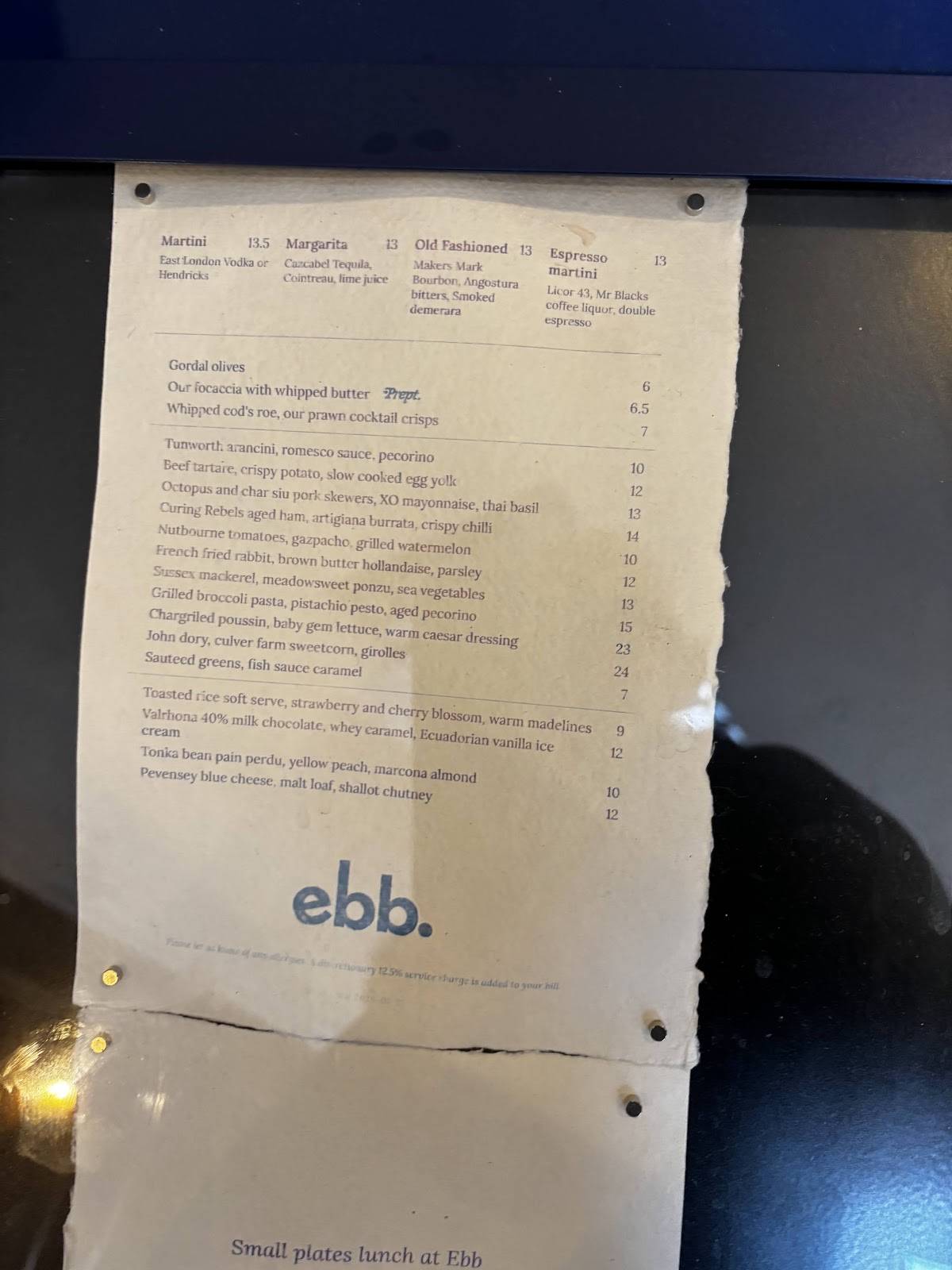 Ebb меню