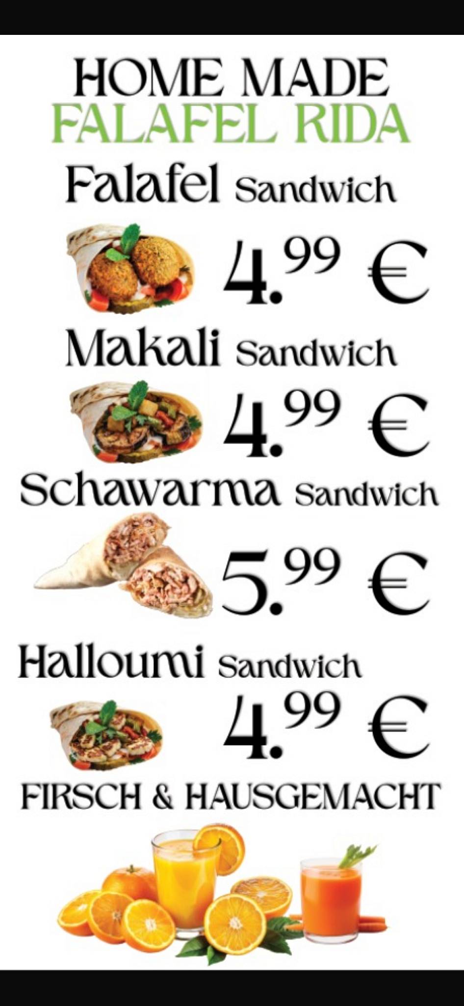 Falafel Rida меню